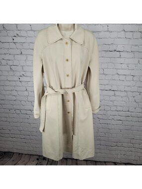 VTG Foxland By Lanson Beige Water Repellent Belted Lined Trench Coat Size 11/12